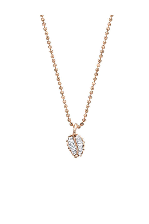 Small Palm Leaf 18-Karat Rose Gold Diamond Necklace