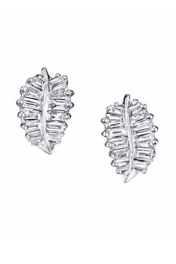 Small Palm Leaf 18-Karat White Gold Earrings