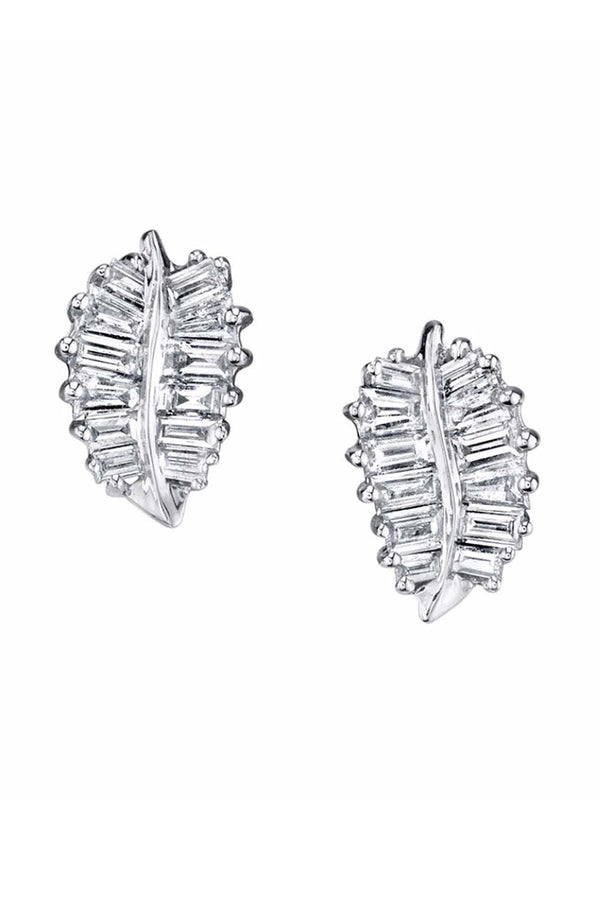 Small Palm Leaf 18-Karat White Gold Earrings