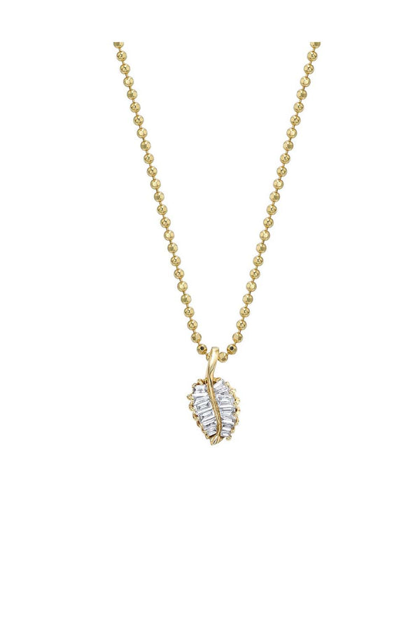 Small Palm Leaf 18-Karat Yellow Gold Diamond Necklace