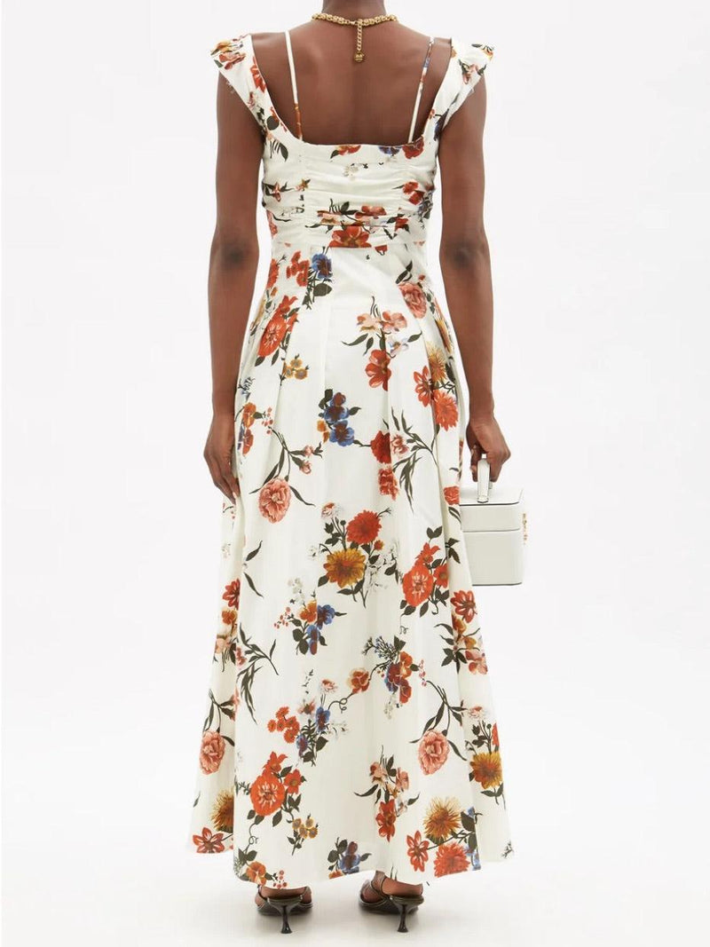 Tamiko ruched floral-print cotton-poplin dress