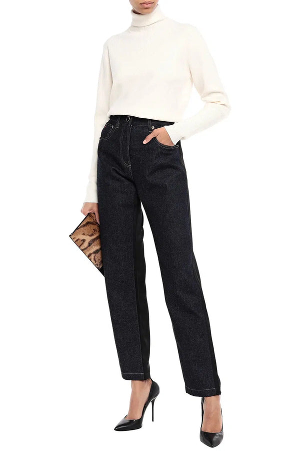 Satin-panelled High-rise Straight-leg Jeans