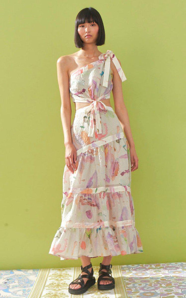 Annie Asymmetric Silk-Linen Midi Dress