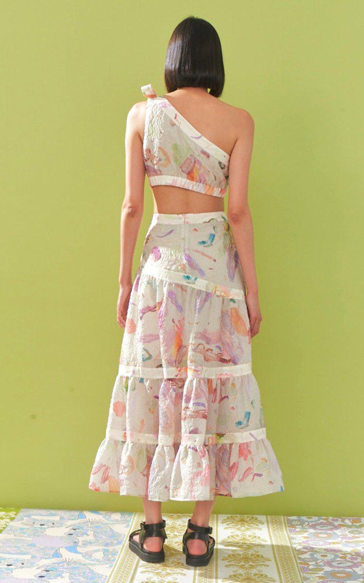 Annie Asymmetric Silk-Linen Midi Dress