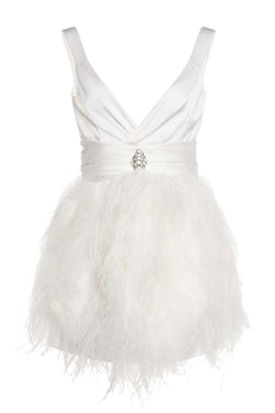 ALESSANDRA RICH SILK SATIN MINI DRESS WITH FEATHERS Belinda