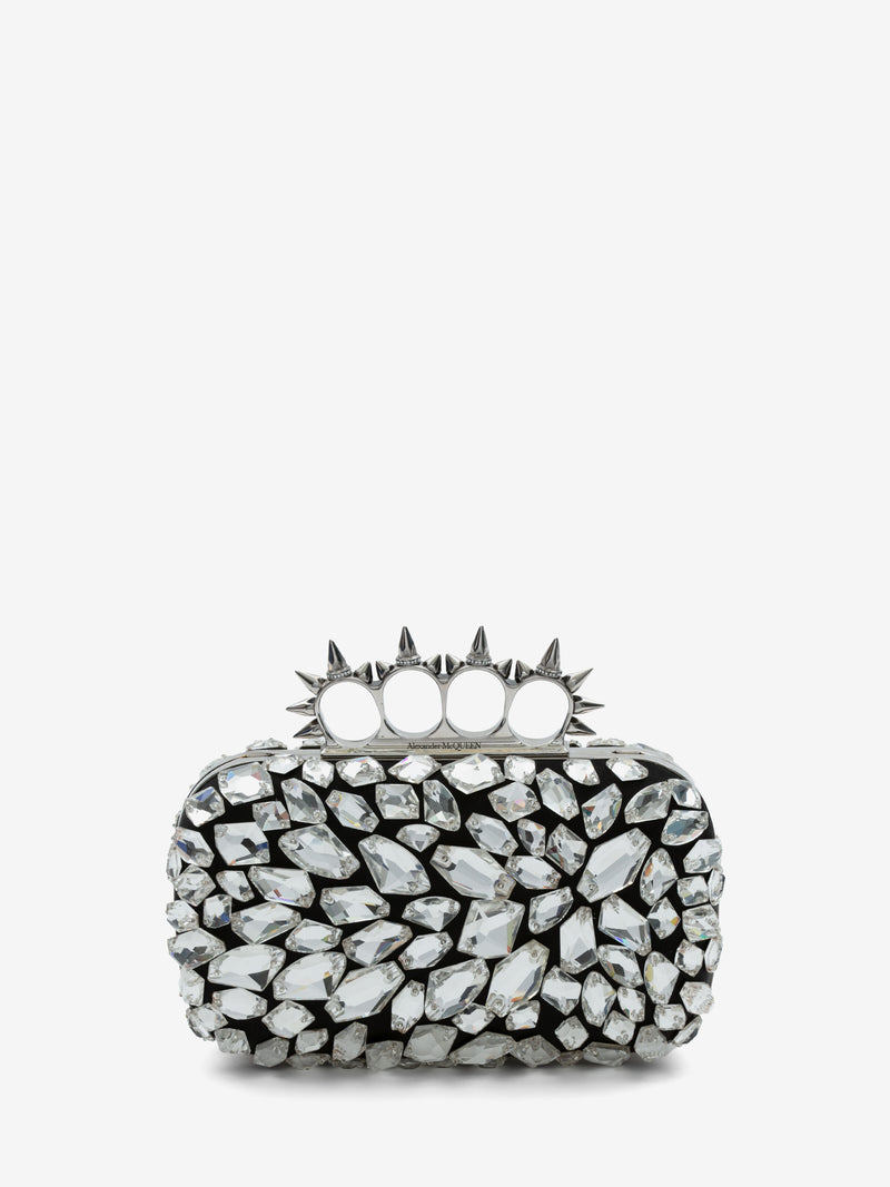 Skull Four Ring Crystal Embellished Clutch