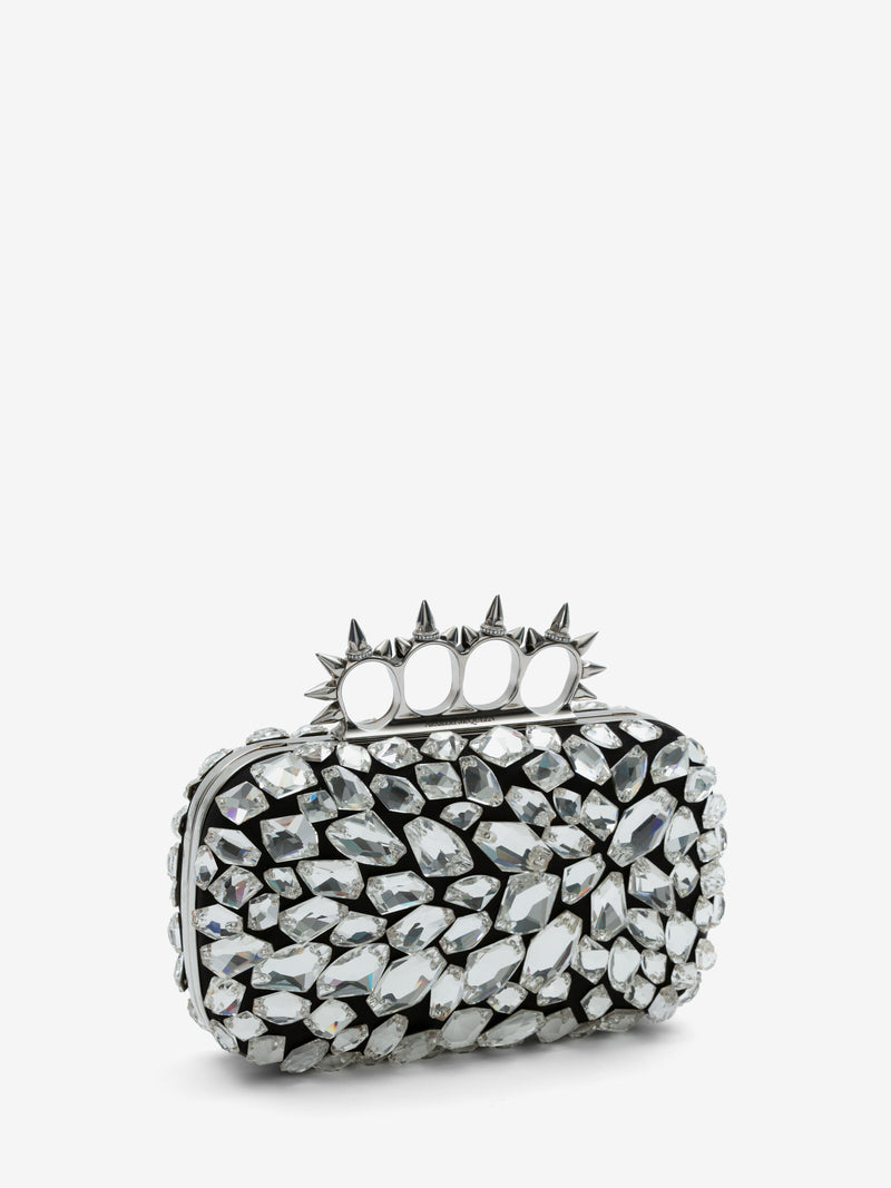 Skull Four Ring Crystal Embellished Clutch