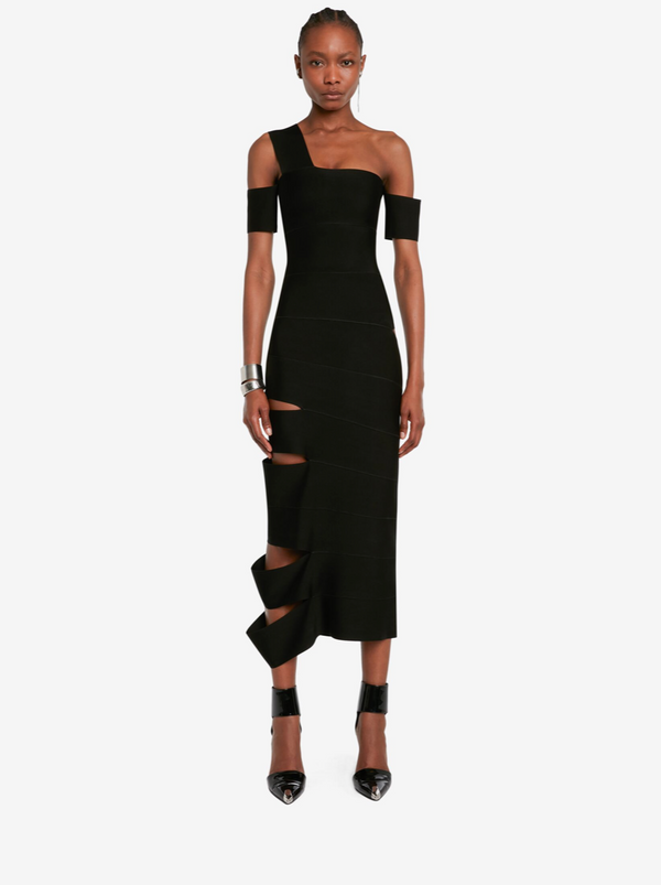 One-Shoulder-Bandage Cut Out Midi-Dress