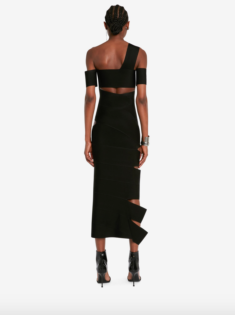 One-Shoulder-Bandage Cut Out Midi-Dress