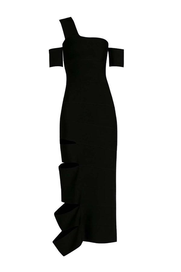 One-Shoulder-Bandage Cut Out Midi-Dress