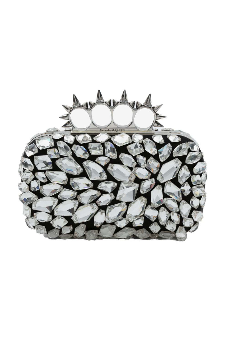 Skull Four Ring Crystal Embellished Clutch