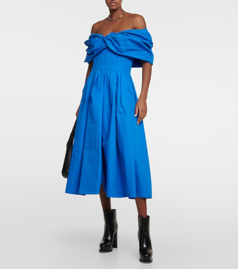 Off-The-Shoulder Pleated Midi Dress