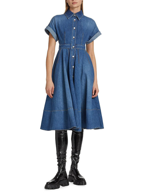 Medium Wash Denim Midi Shirt Dress