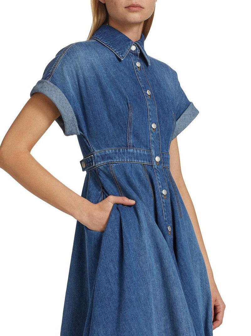 Medium Wash Denim Midi Shirt Dress