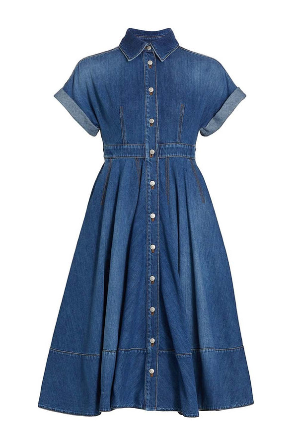 Medium Wash Denim Midi Shirt Dress