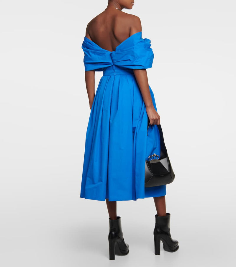 Off-The-Shoulder Pleated Midi Dress