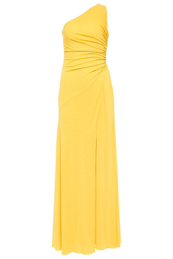 One-Shoulder Gathered Crepe Gown