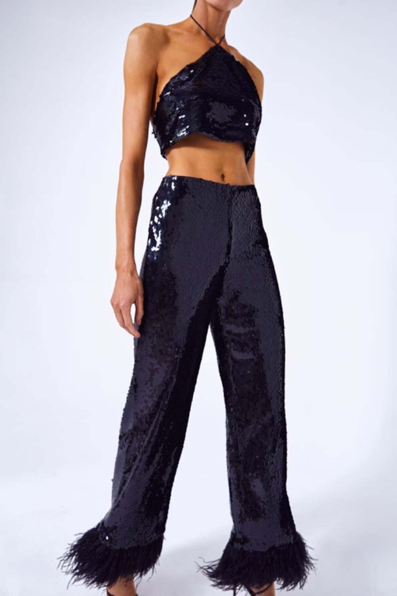 Zira Sequin Crop Halter Top