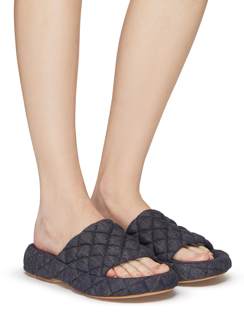 Padded Quilted Denim Flat Sandals