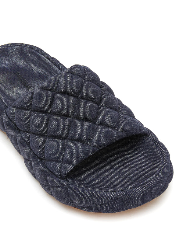 Padded Quilted Denim Flat Sandals