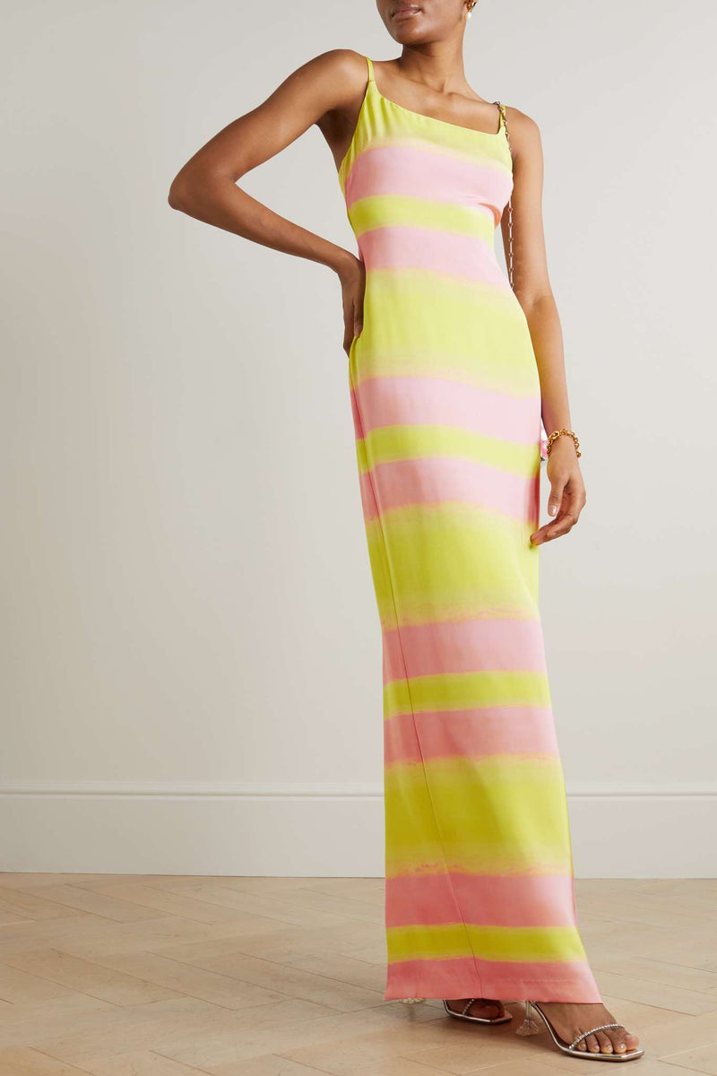Striped Open-Back Silk Maxi Dress