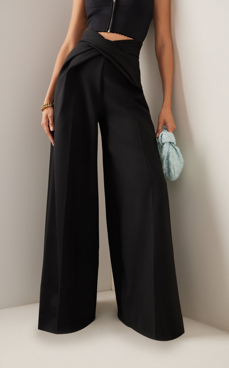 Crossover Wool-Blend Wide-Leg Pant