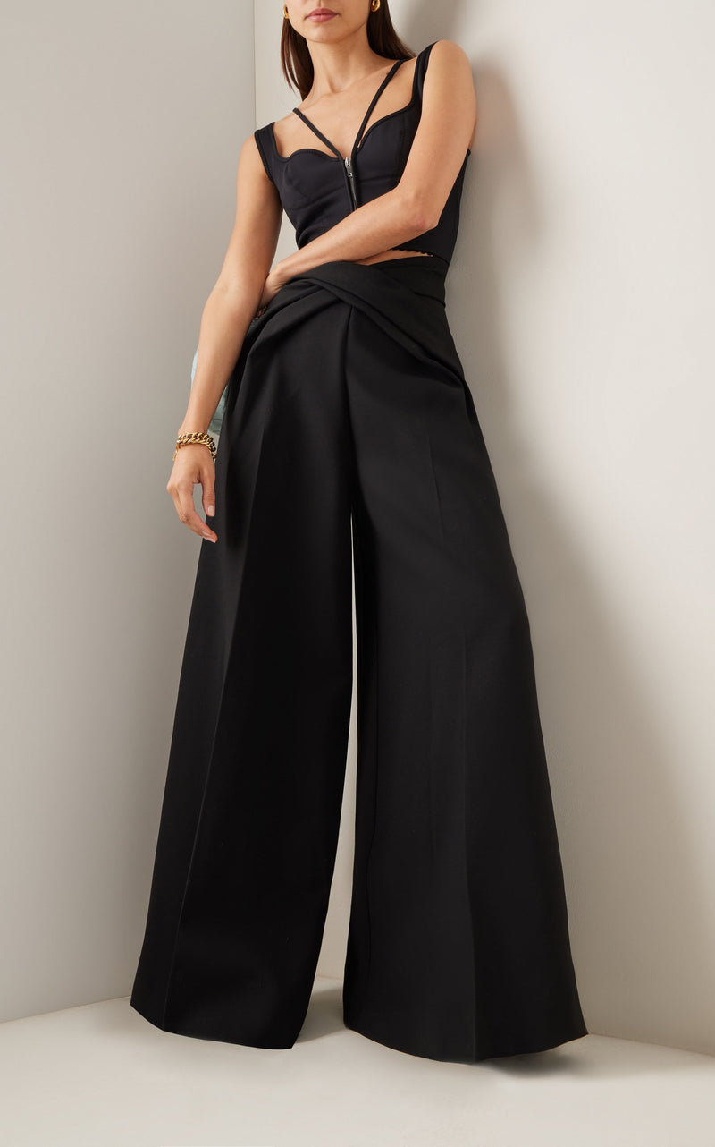 Crossover Wool-Blend Wide-Leg Pant