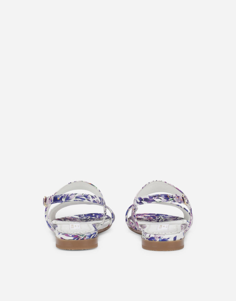 Napa Leather Sandals With Wisteria Print
