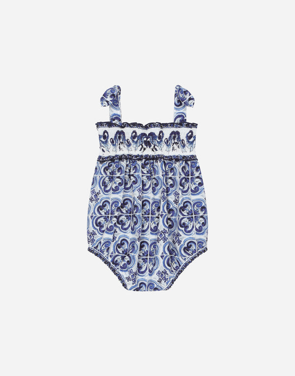 Majolica Print Poplin Romper Suit