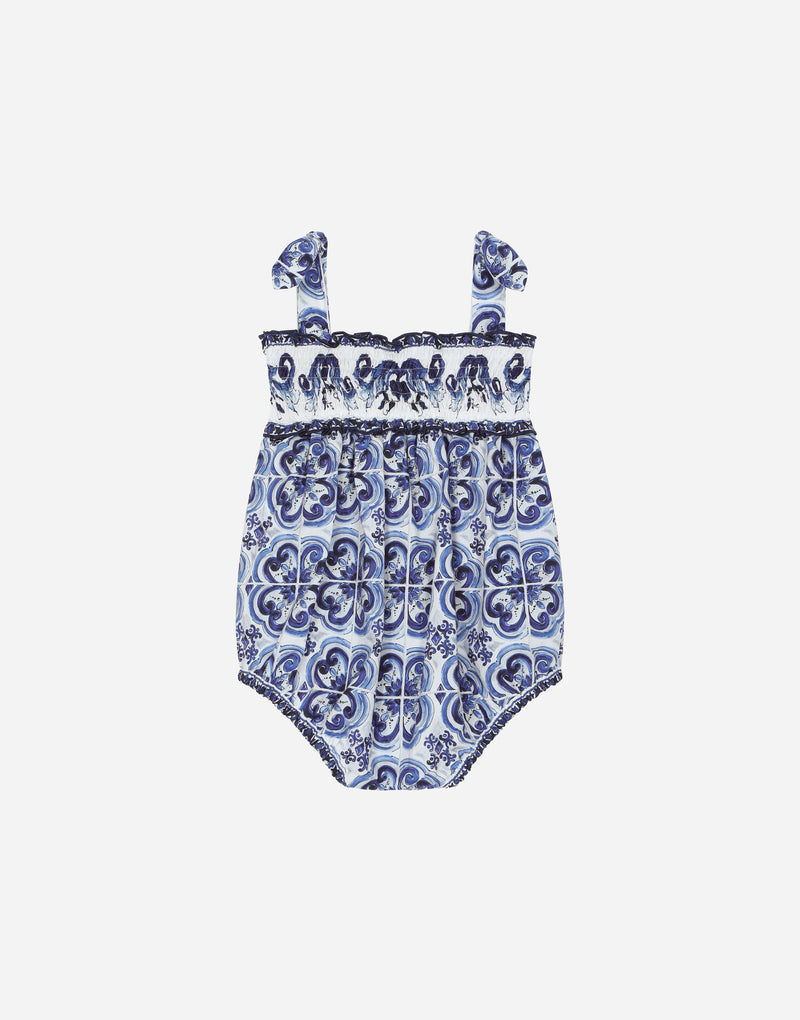 Majolica Print Poplin Romper Suit