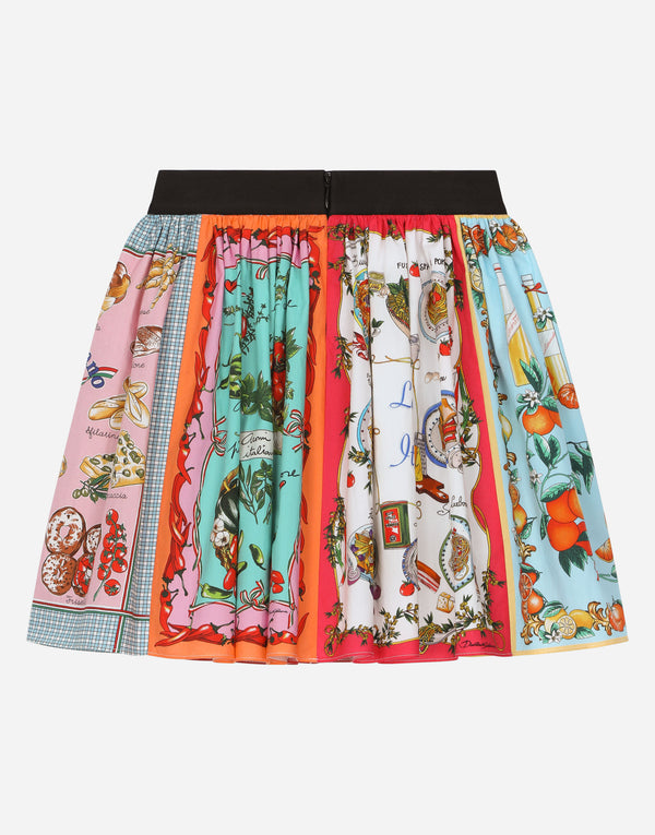 Poplin Scarf Print Midi Skirt
