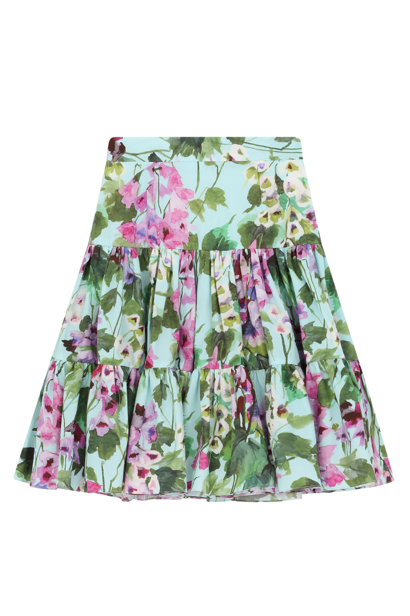 Long Bluebell Print Poplin Skirt