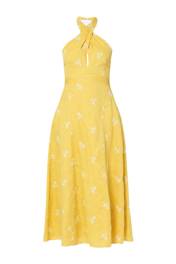 Selene Embroidered Linen Dress