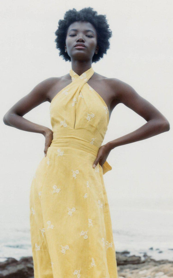 Selene Embroidered Linen Dress