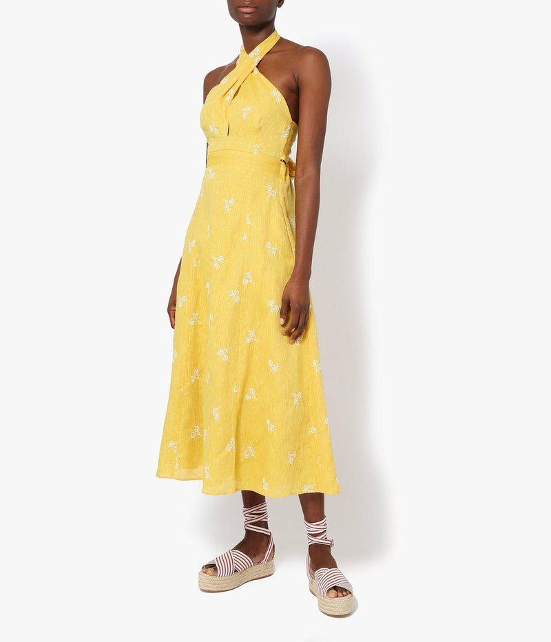 Selene Embroidered Linen Dress