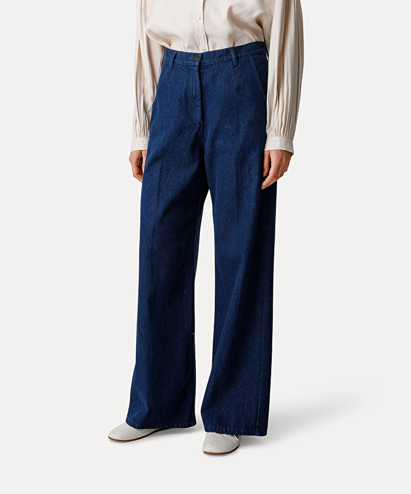 Five Pocket Palazzo Pant in Raw Denim