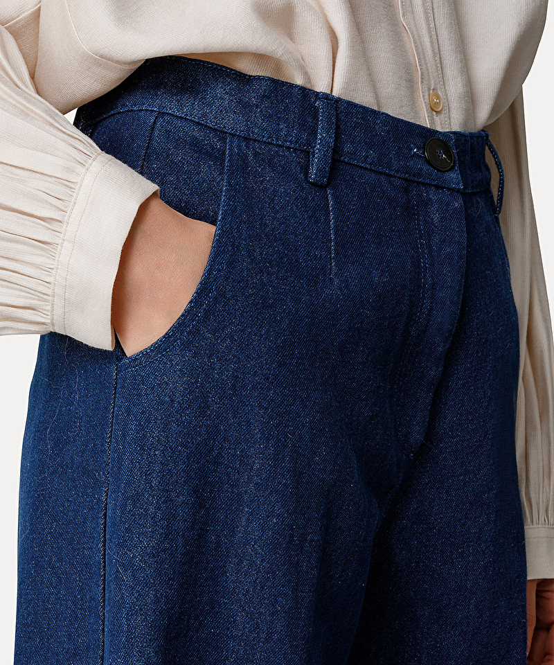 Five Pocket Palazzo Pant in Raw Denim