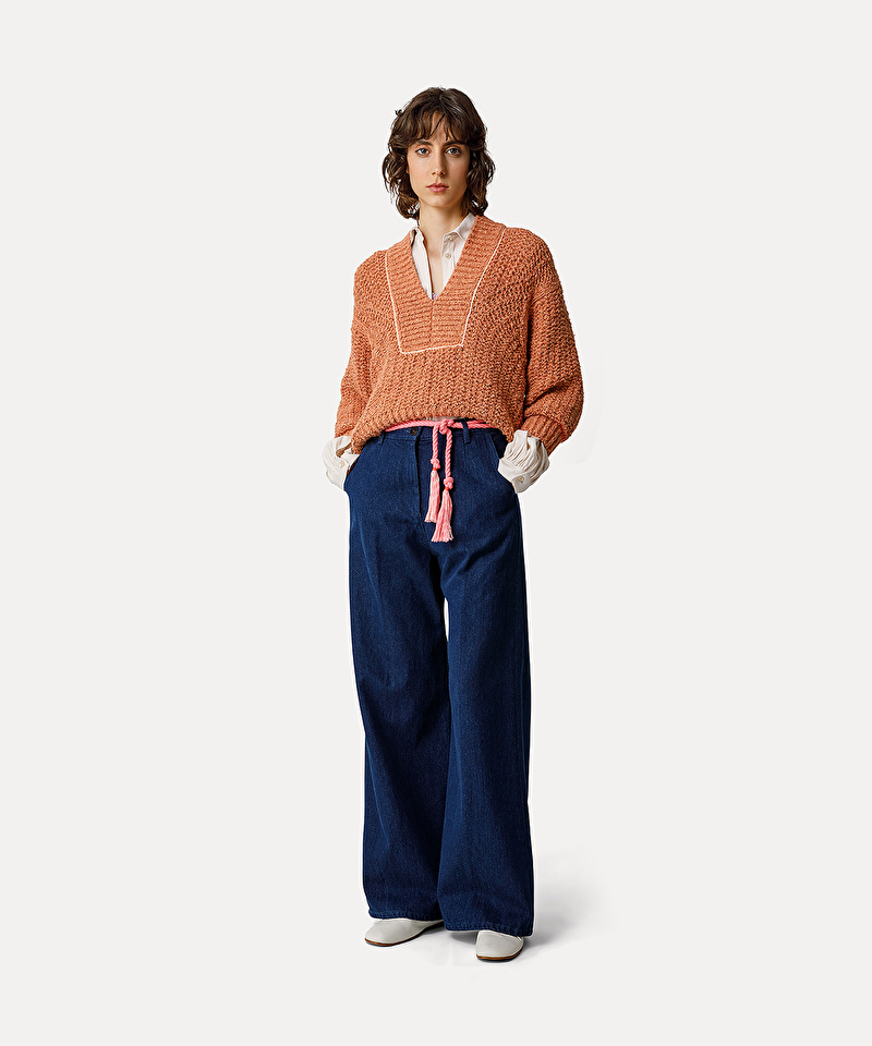 Five Pocket Palazzo Pant in Raw Denim