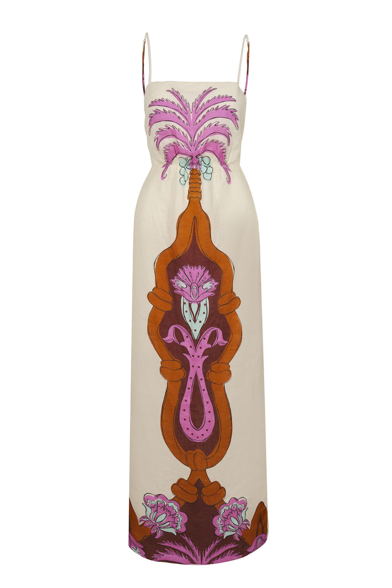 Andean Mythology Linen Maxi Dress