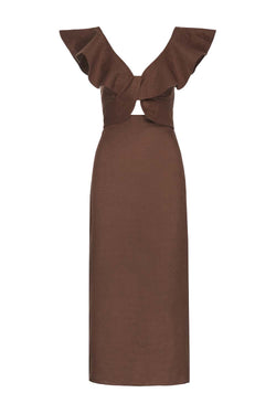 Kilimanjaro Ruffle Linen Midi Dress