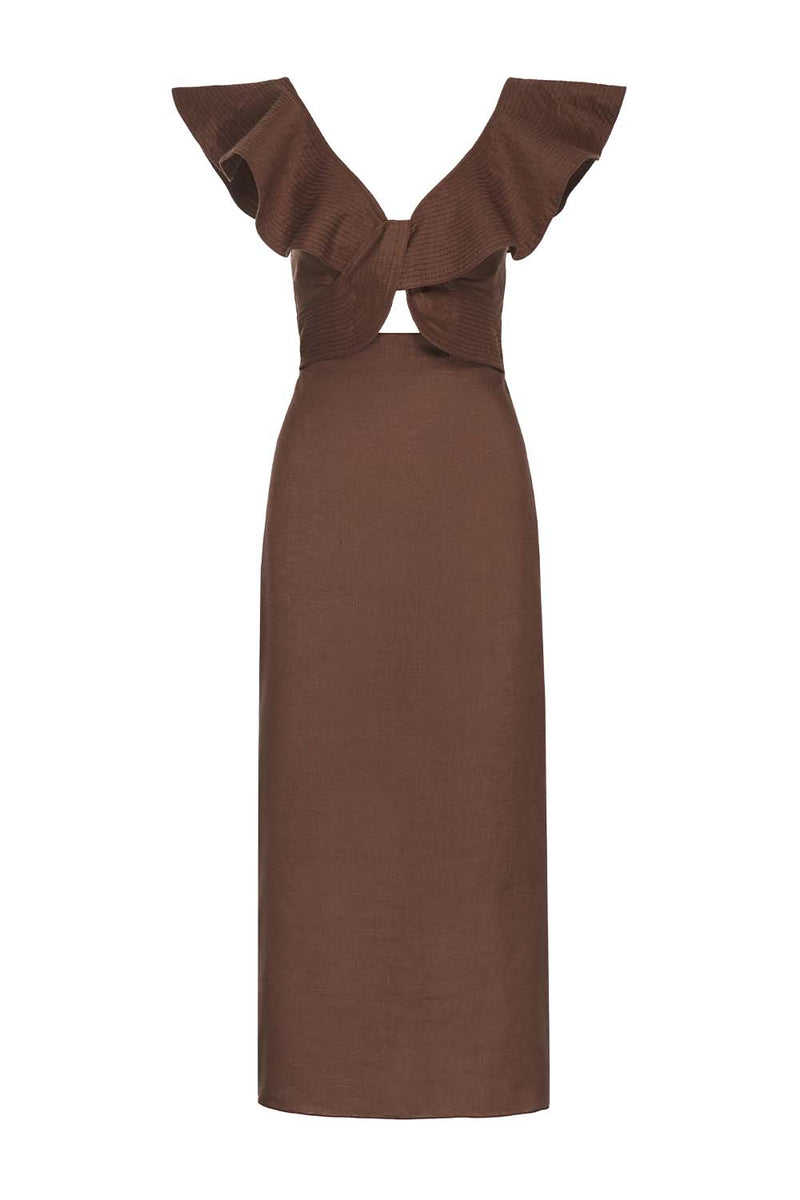 Kilimanjaro Ruffle Linen Midi Dress