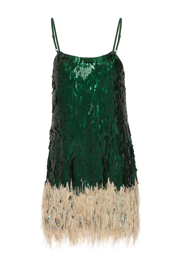 Royal Dancer Sequin And Feather Mini Dress