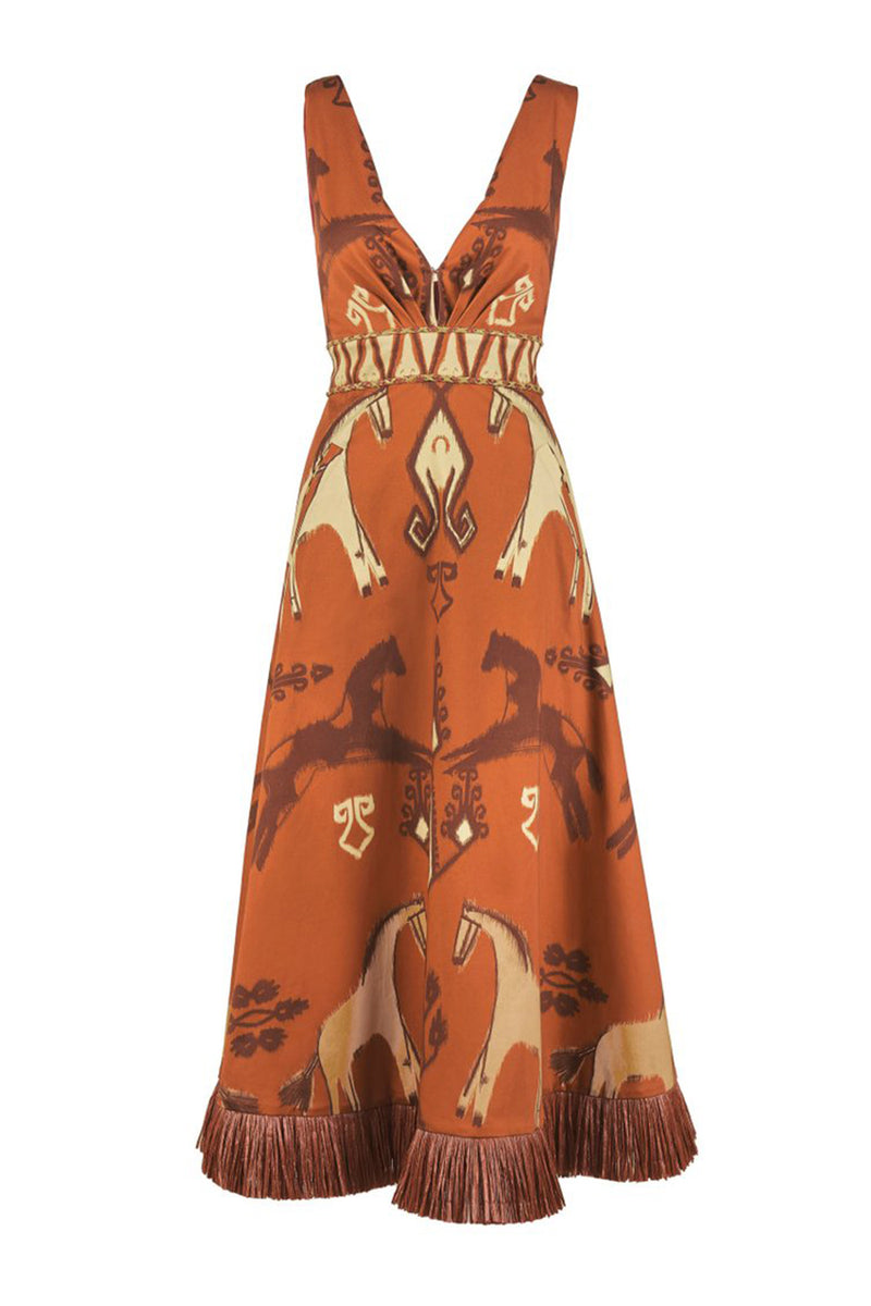 En Busca Del Tiempo Raffia Fringed Dress