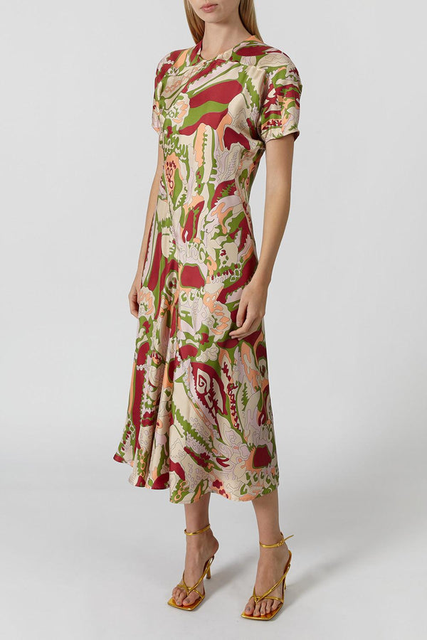 Abstract-print silk-twill dress
