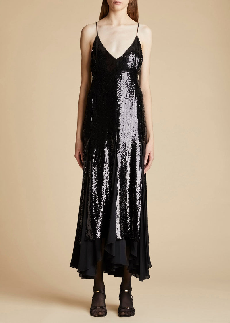 Clover Paneled Sequin Chiffon Dress