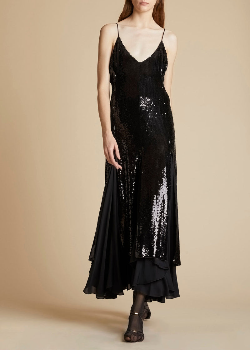 Clover Paneled Sequin Chiffon Dress