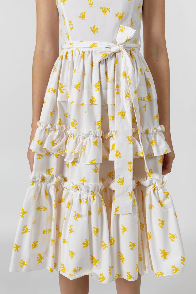 Tiered ruffled printed stretch-cotton poplin dress