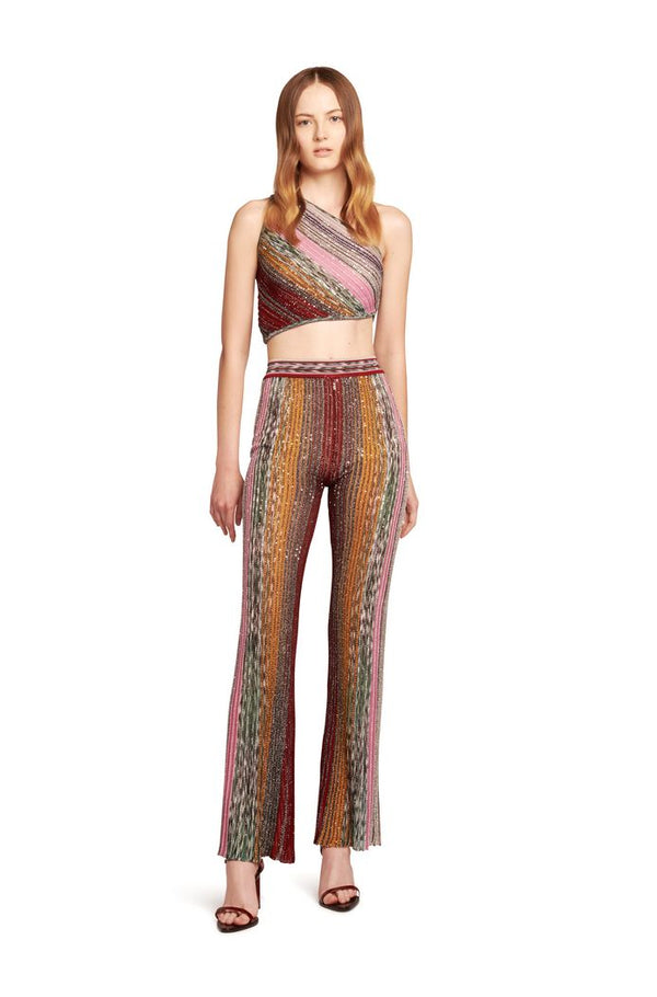 One-Shoulder Sequin Stripe Crop Top