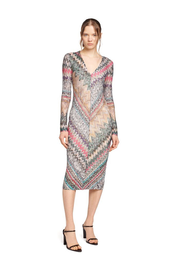Zig Zag Raschel V-Neck Midi Dress
