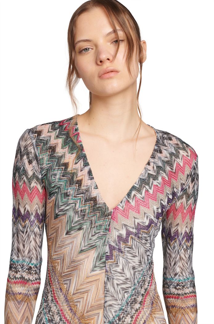 Zig Zag Raschel V-Neck Midi Dress